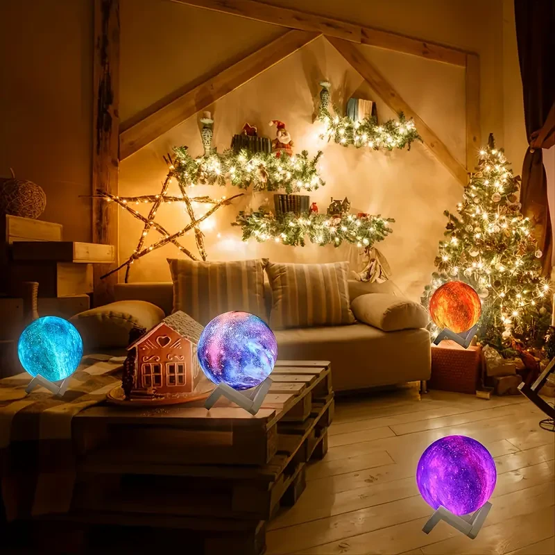 16 Color Remote Control 3D LED Moon Lamp with Stand - USB Plug-in (5.98 Inch)