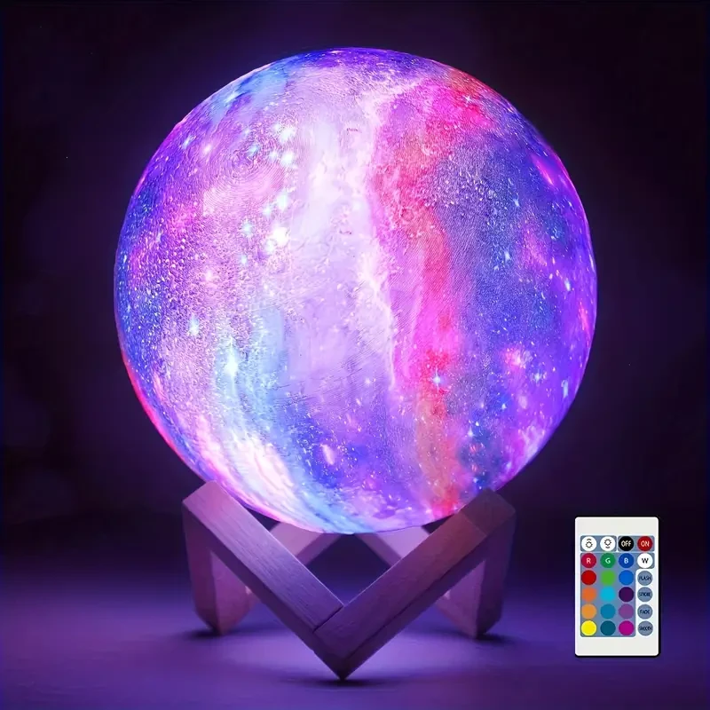 16 Color Remote Control 3D LED Moon Lamp with Stand - USB Plug-in (5.98 Inch)