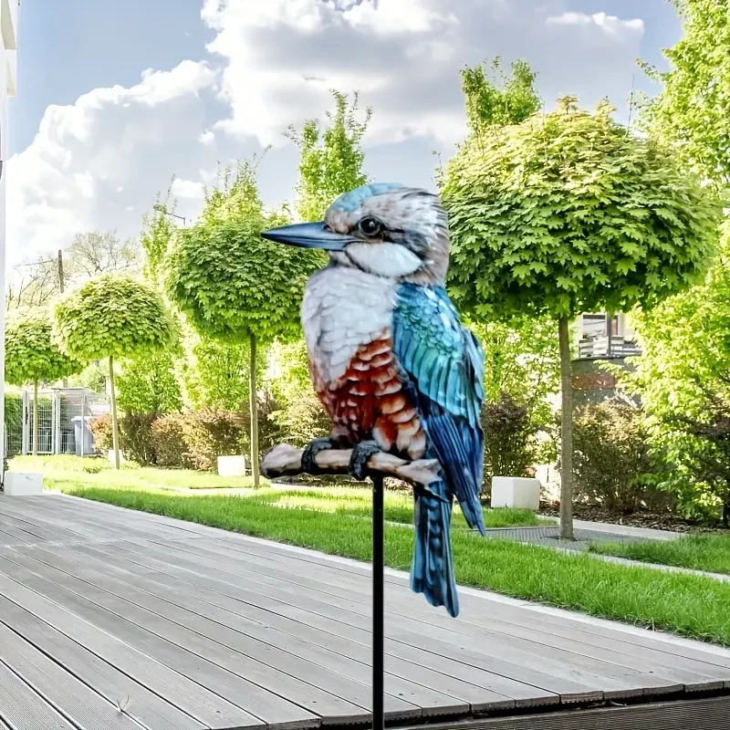 Metal Kookaburra Garden Stake - Blue Kingfisher Bird Art
