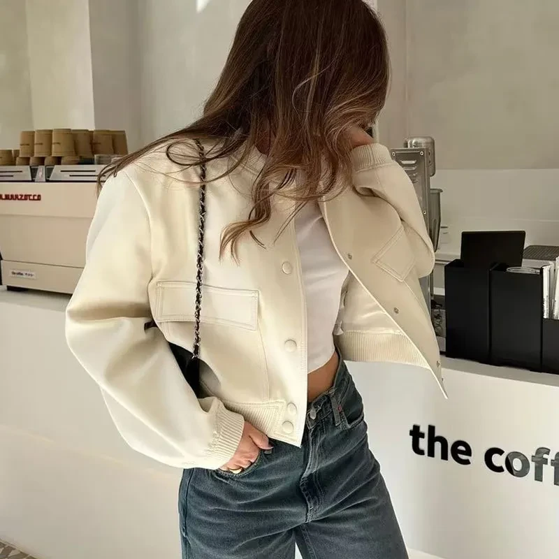 Fashion Button Stand-collar Jacket With Big Pockets