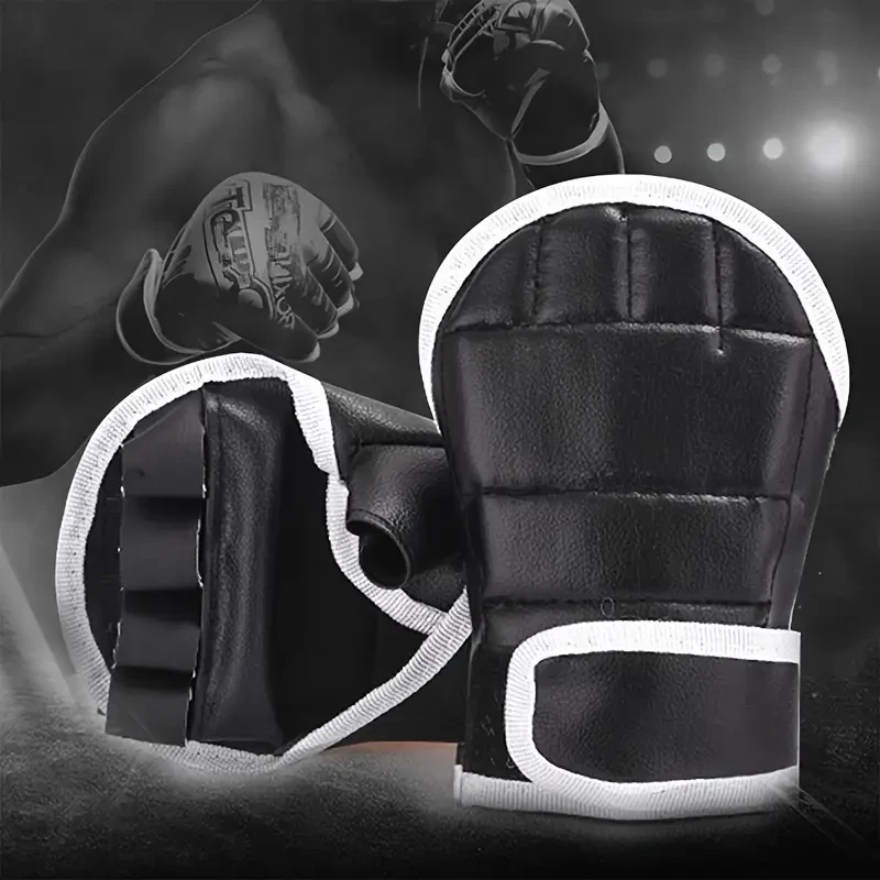 Adult Black Half-Finger Boxing Gloves for Sanda Training