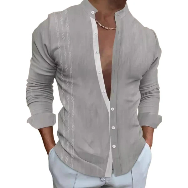Men's Casual Printed Lapel Long Sleeve Shirt