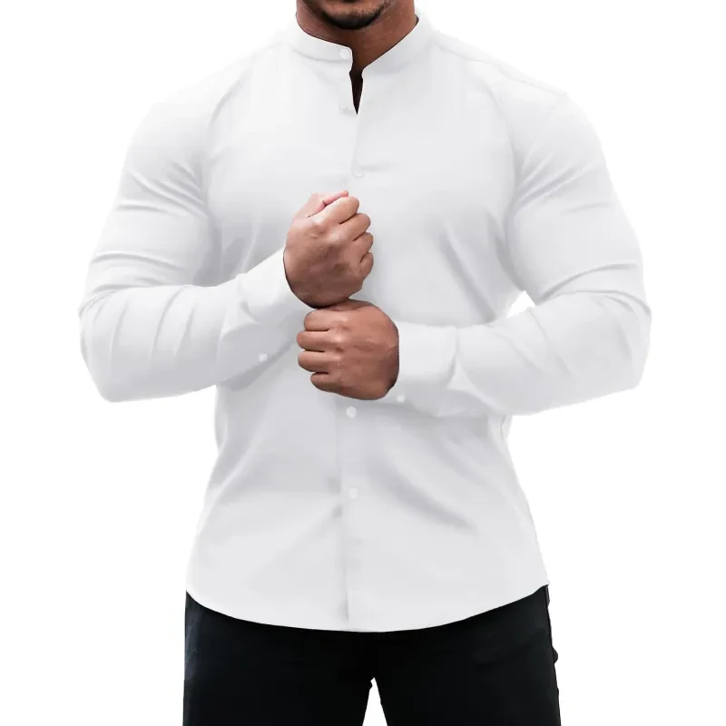 Men's Slim Fit Solid Color Long Sleeve Shirt