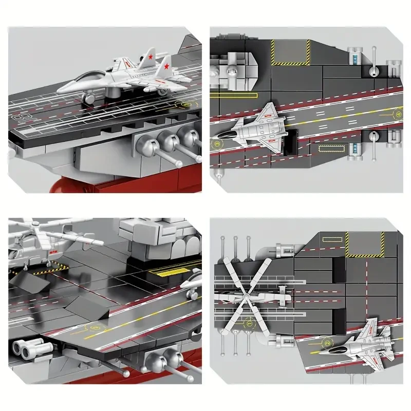 546pcs Military Series 8 In 1 Aircraft Carrier Educational Puzzle Small Building Blocks DIY Assembling Toys Christmas Halloween Gift
