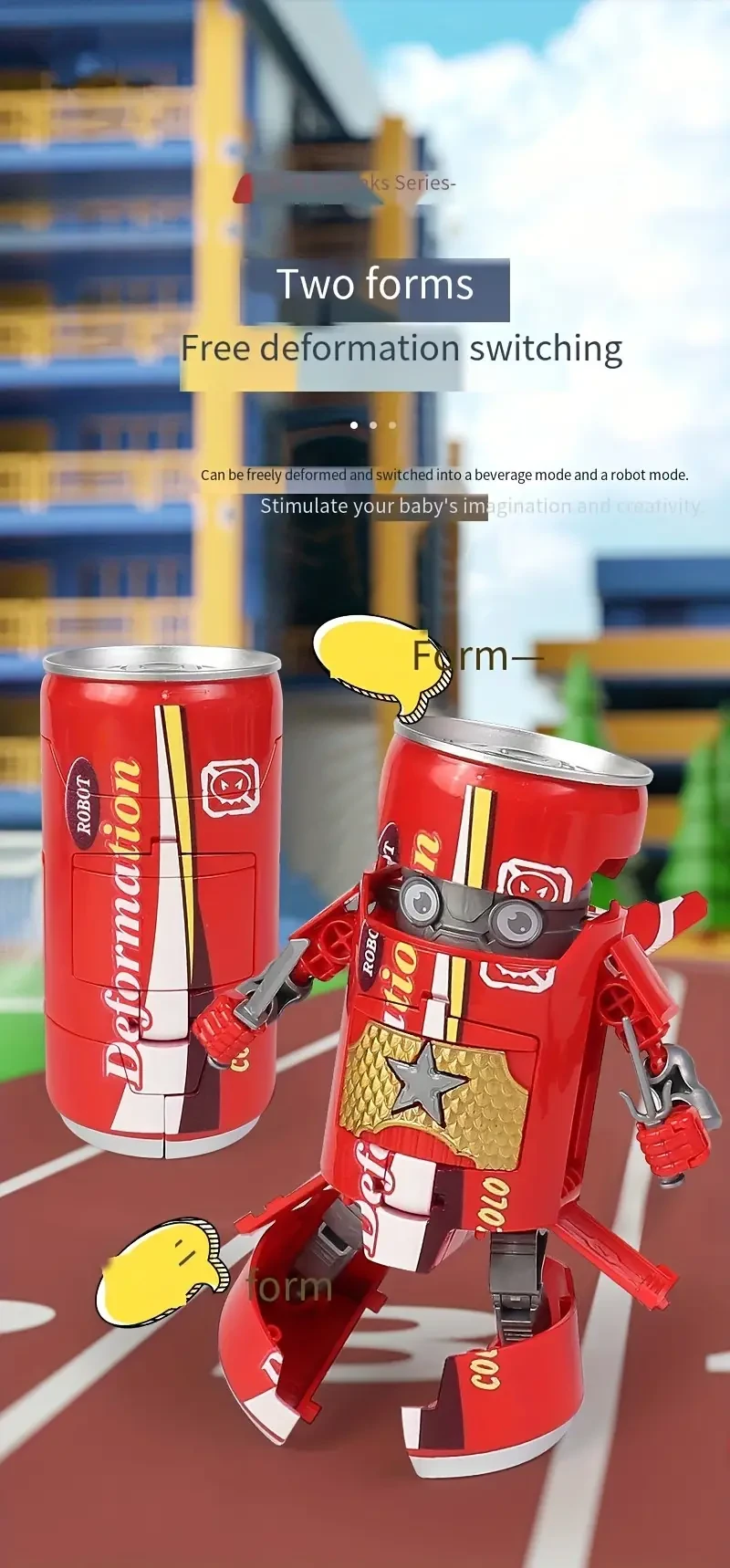 1pc Transforming Robot Toy - Blue & Red, Dual Play Modes, Creative Soda Can Design, Desk Decor, Interactive Family Fun