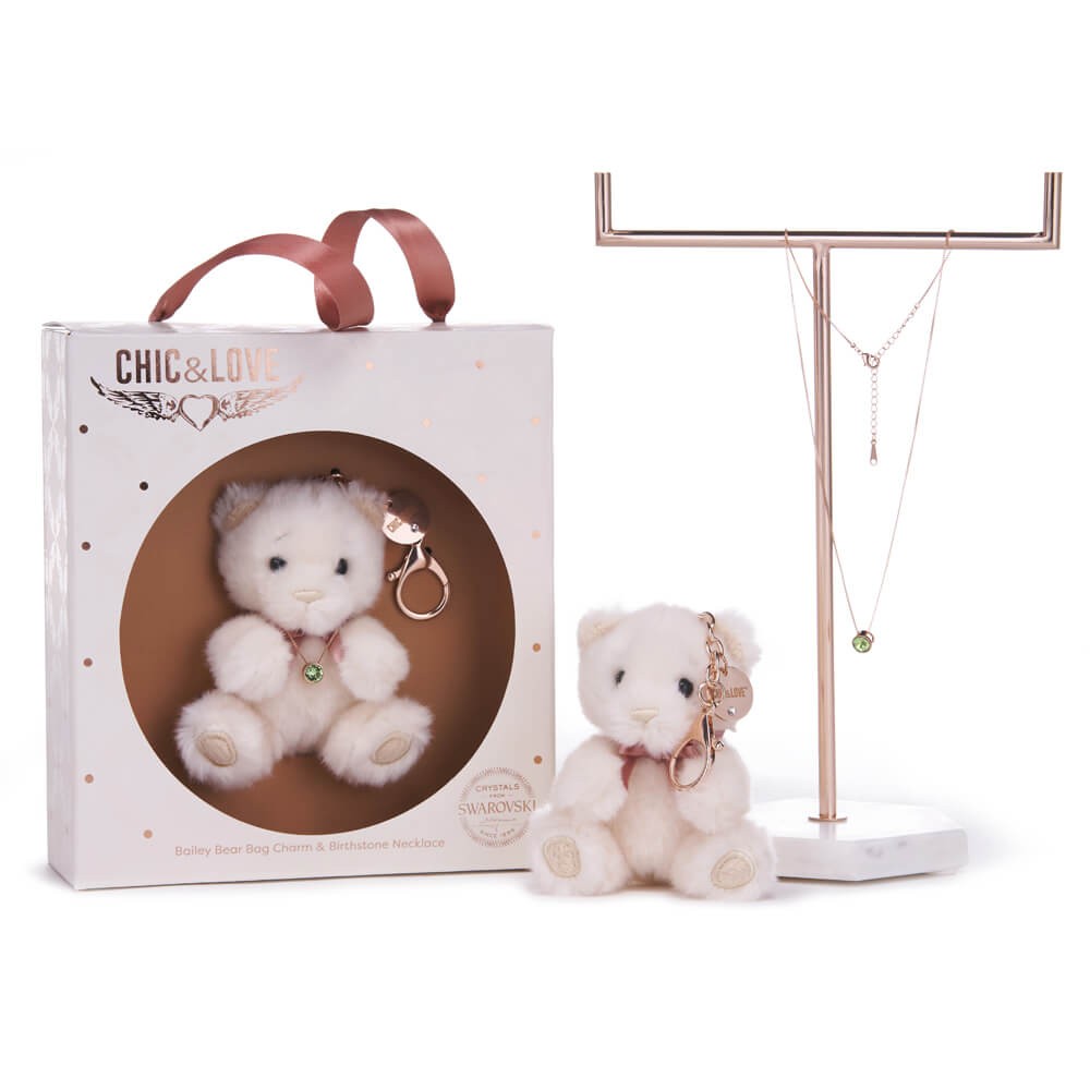Bailey Bear Bag Charm & Birthstone Necklace - August