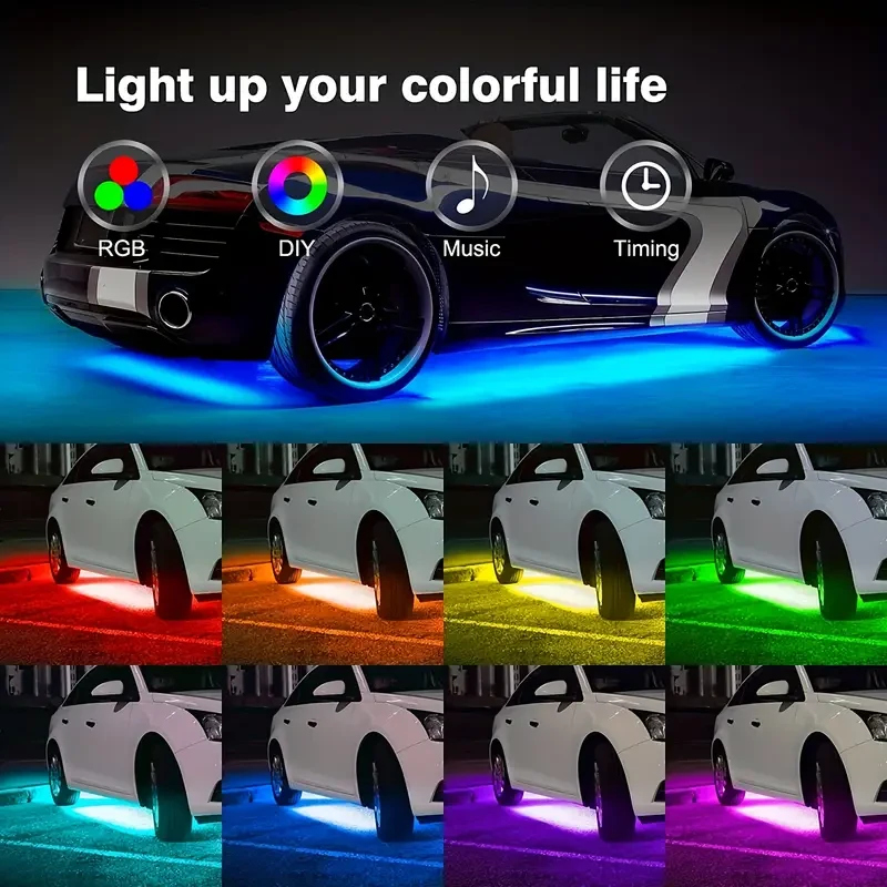 4pcs Car Underglow Neon Accent Strip Lights - App Control