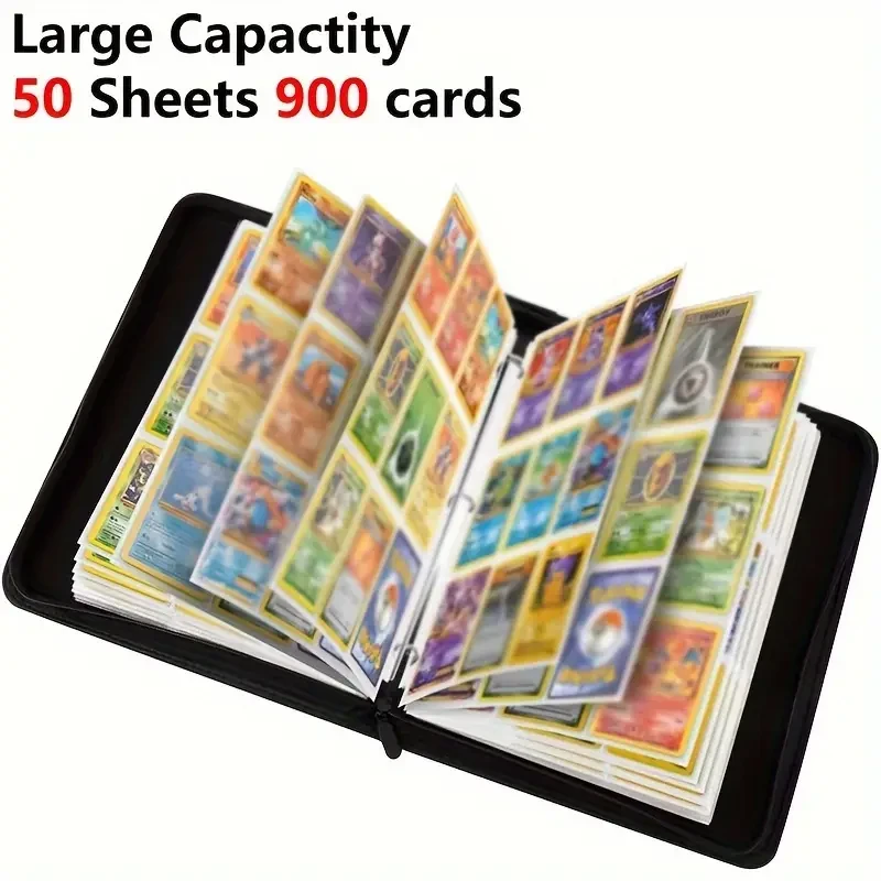 400/900 Cards Binder 4/9 Pockets Zip Trading Card Album Folder Case Collectors PU Collection Binder, Collector Album, Card Folder For MTG, TCG, Sports Cards, As Halloween, Chrismas Gift (Black)