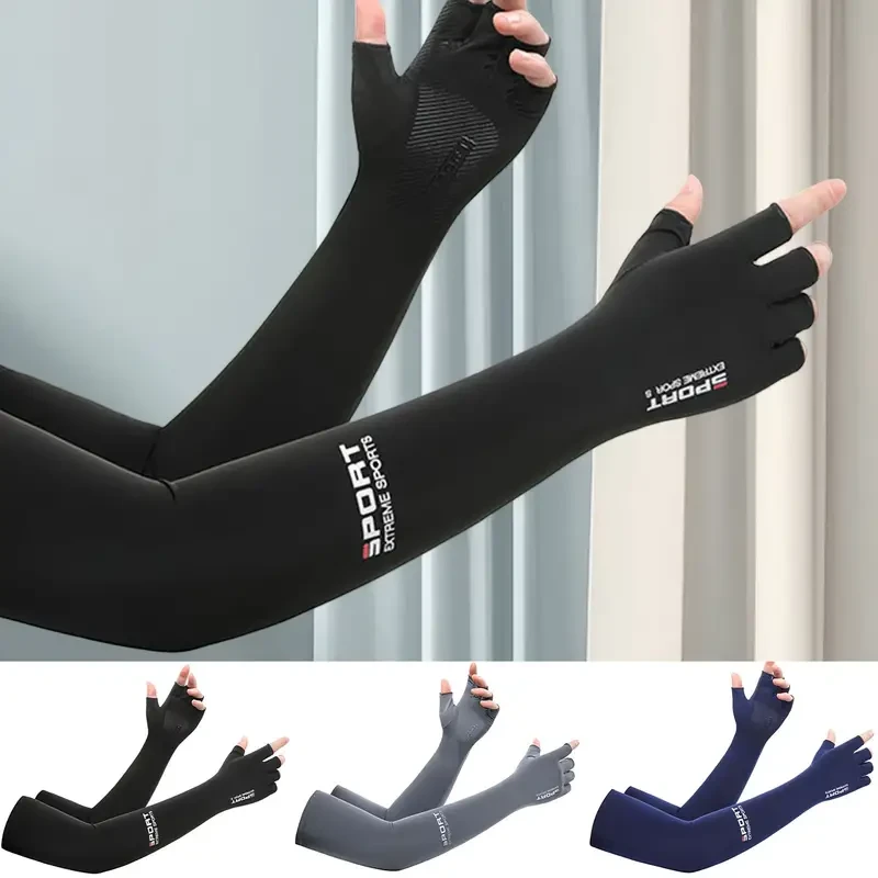 Summer Cooling Arm Sleeves Cover Solid Color UV Sun Protection Anti Slip Arm Sleeves