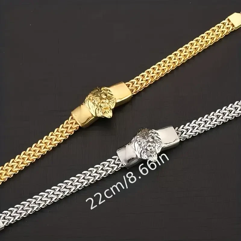 1pc Fashion Stainless Steel Domineering Lion Head Animal Bracelet Men's Trend Hip Hop Punk Rock Jewelry Gift