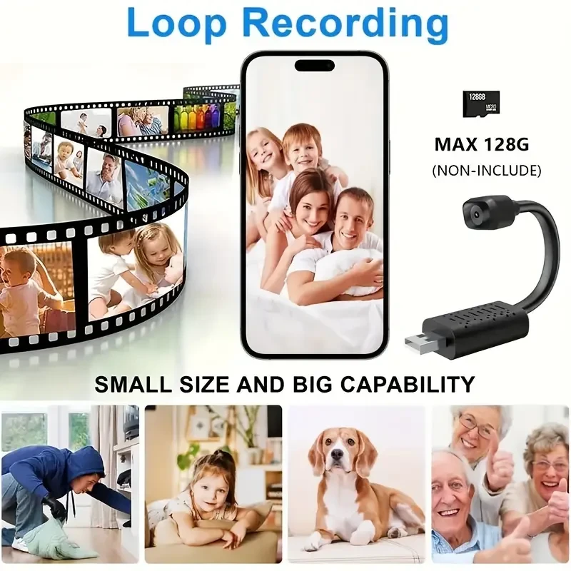 Mini USB Camera 1080P, Nanny Cam Full HD with Night Vision Motion Activation for Indoor Outdoor Covert Security Cameras