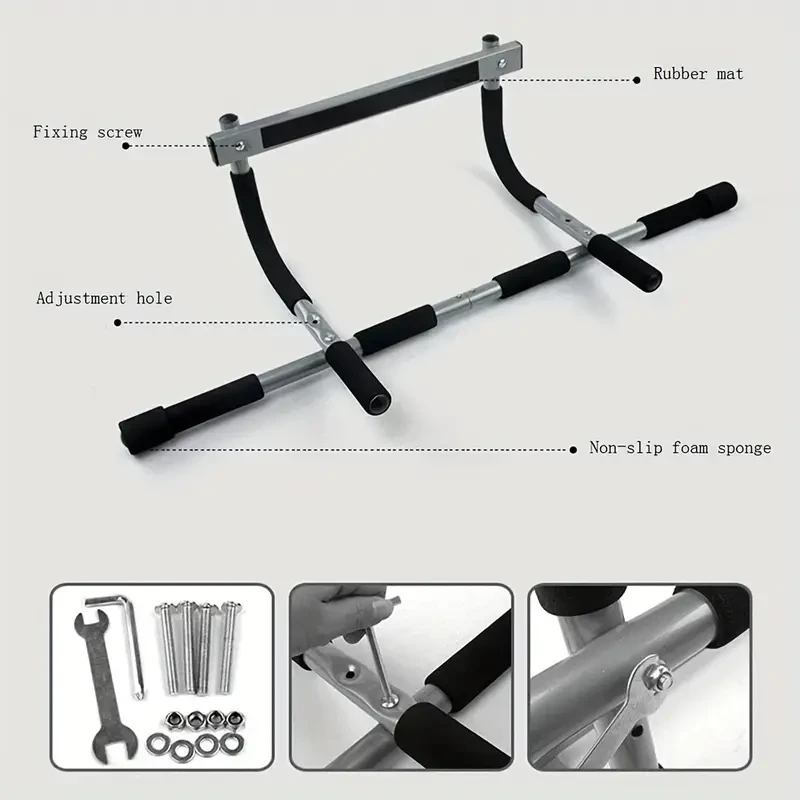 Pull Up Bar for Doorway, Heavy Duty Total Upper Body Workout Bar Fitness Tools for Home Gym Black