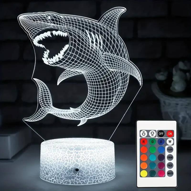 Shark 3D Illusion Night Light - 16 Colors with Remote