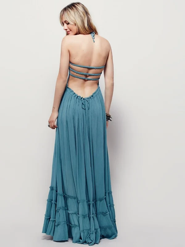 Summer Cotton Sexy Backless Maxi Dress