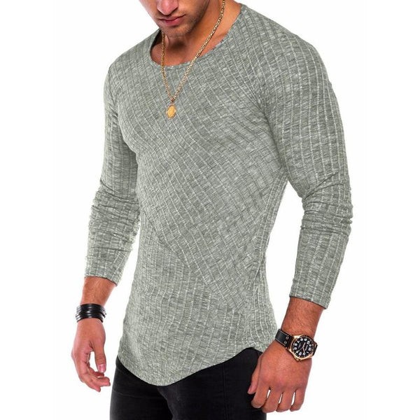 Round Neck Curved Hem Long Sleeve T-Shirt