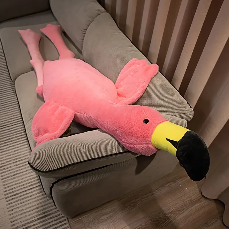 Giant 180.01cm Flamingo Plush Toy - Soft, Cuddly White & Red Throw Pillow