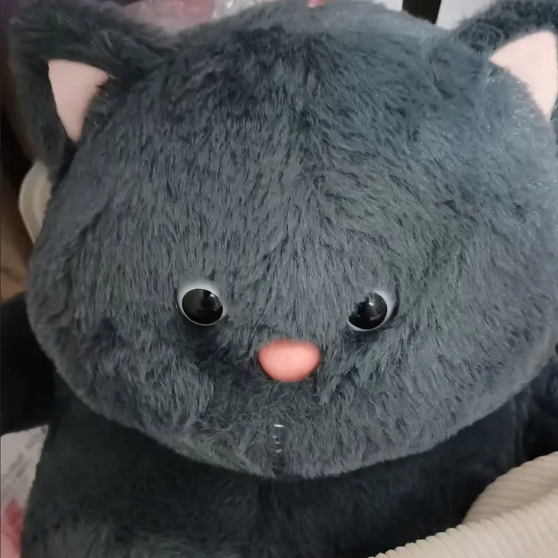 Chubby Grey Cat Plush Toy, Soft Cotton Stuffed Animal for All Ages
