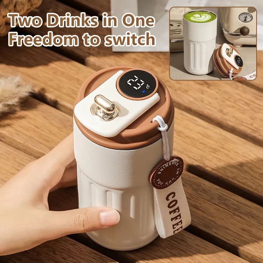 Smart Digital Thermal Bottle Portable Coffee Mug Stainless Steel Water Bottle In-Car Insulated Cup Keep Cold Vacuum Flasks 450ml