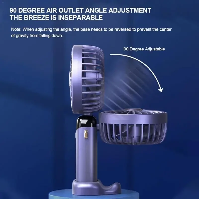 Portable Handheld Fan with 5-Level Air Volume Adjustment - USB Rechargeable, Silent and Ultra-Light with Smartphone Stand