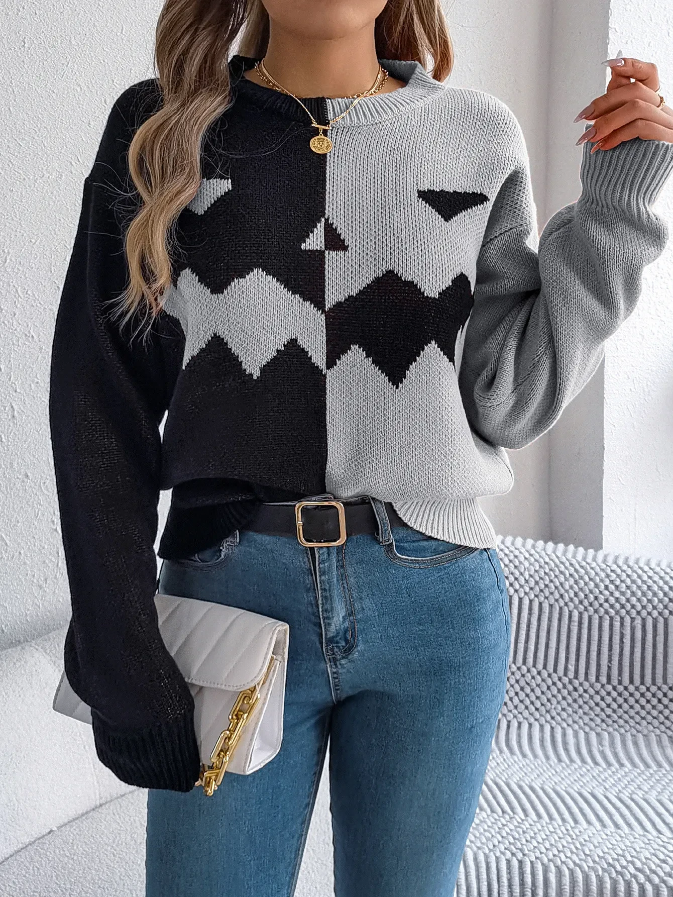 Halloween Contrast-color Pullover Sweater For Women's Clothing