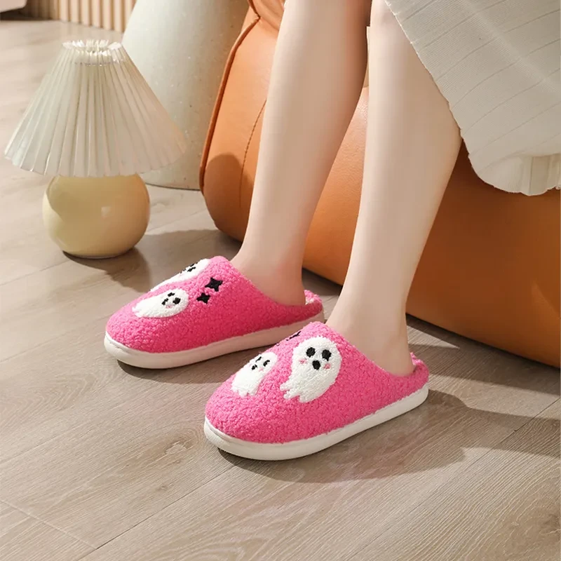 Halloween Cartoon Ghost Cotton Slippers For Women Indoor Non-slip Bedroom Floor Slipper Winter House Shoes