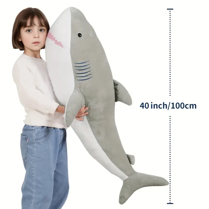 101.6 Cm Big Shark Plush Toy Pillow Big White Shark Stuffed Animal Toy
