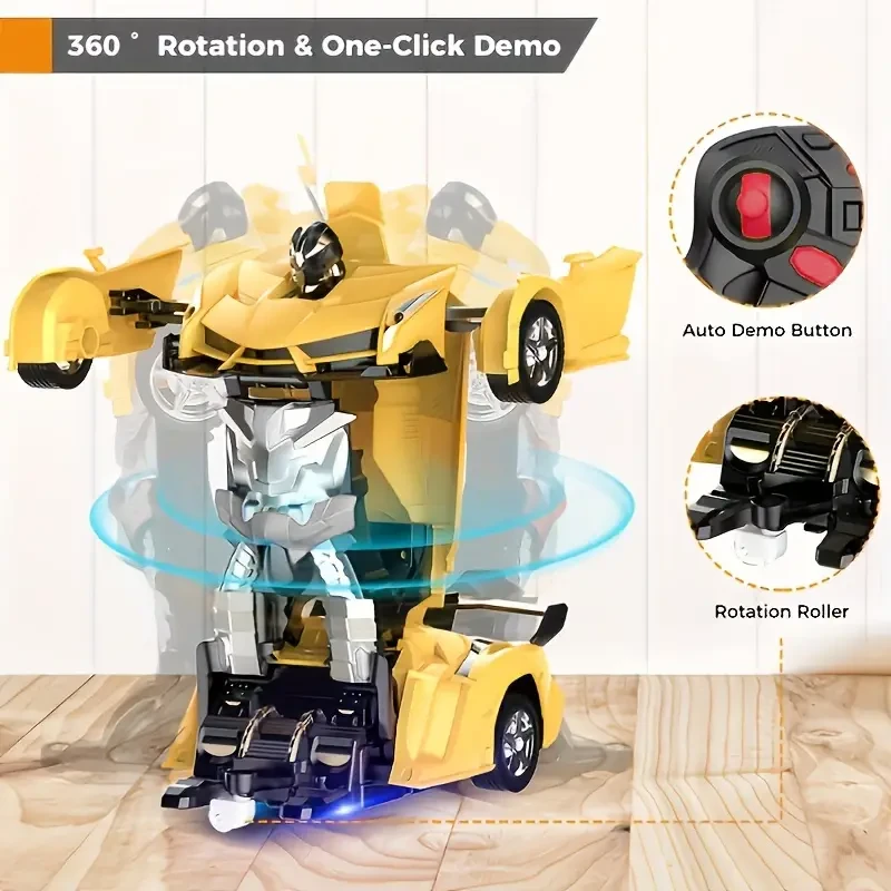 Transforming Remote Control Car: 360 Rota-Tion, Cool LED Lights, Suitable for Ages 3-6