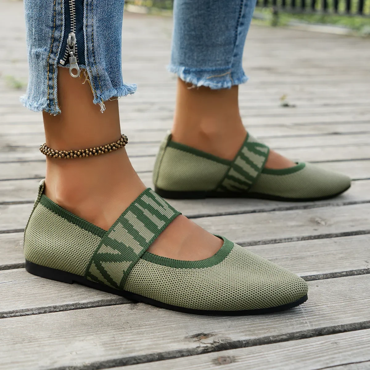 Striped Flats Shoes Fashion Casual Pointed Toe Loafers Lazy Shoes For Women