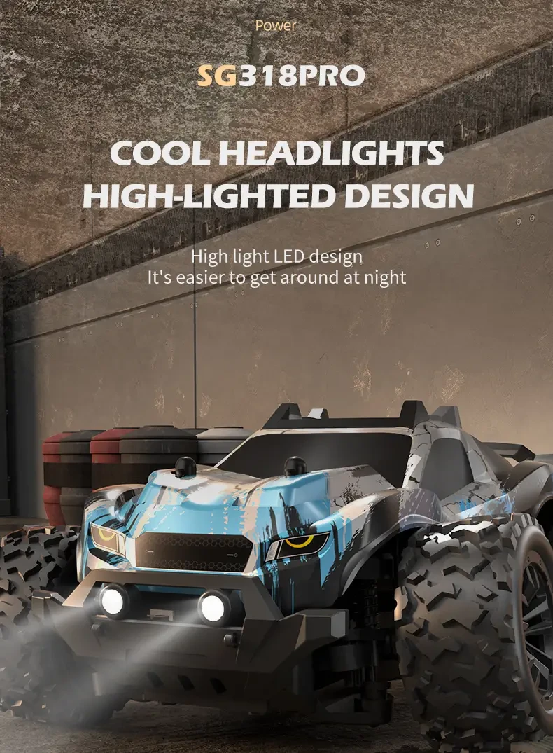 ZLL SG318 PRO 20km/h High-Speed RC Monster Truck - 1:20 Scale, Rechargeable Lithium Battery, USB Charging, Weather-Resistant, Blue