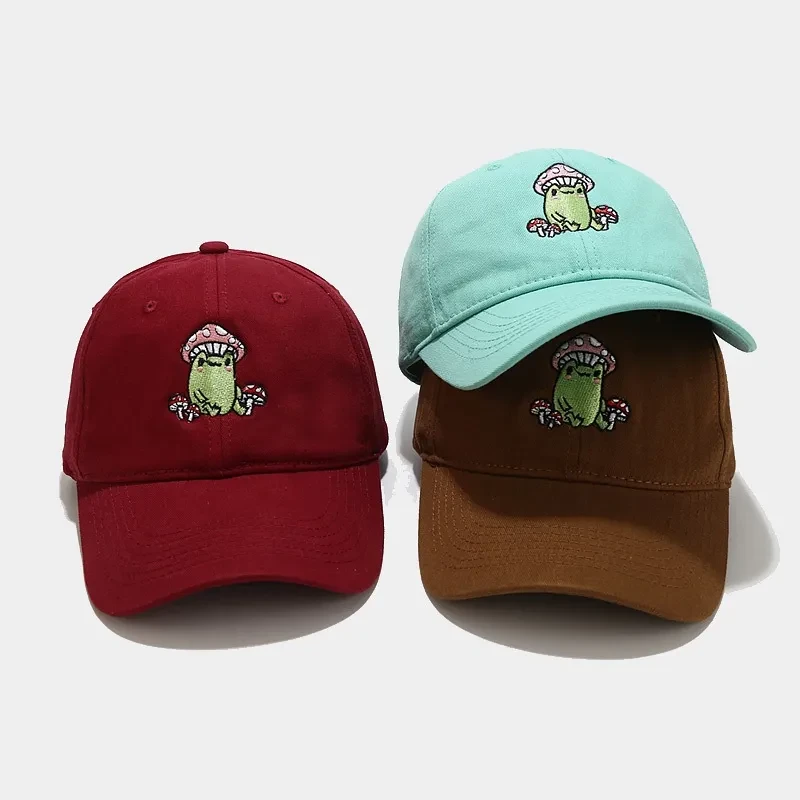 Cute Cartoon Frog Mushroom Embroidered Baseball Cap