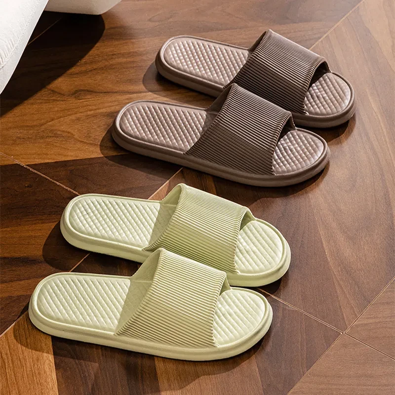 Summer Slipper Indoor House Shoes For Men Women Couples Solid Color Rhombus Striped Non-slip Bathroom Slippers