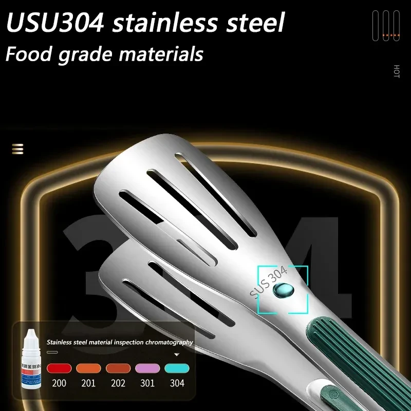 7 9 12inch Kitchen Tongs 304 Stainless Steel Grill Tongs For Cooking BBQ Non-Slip Salad Tongs Clips Tong Kitchen Accessories