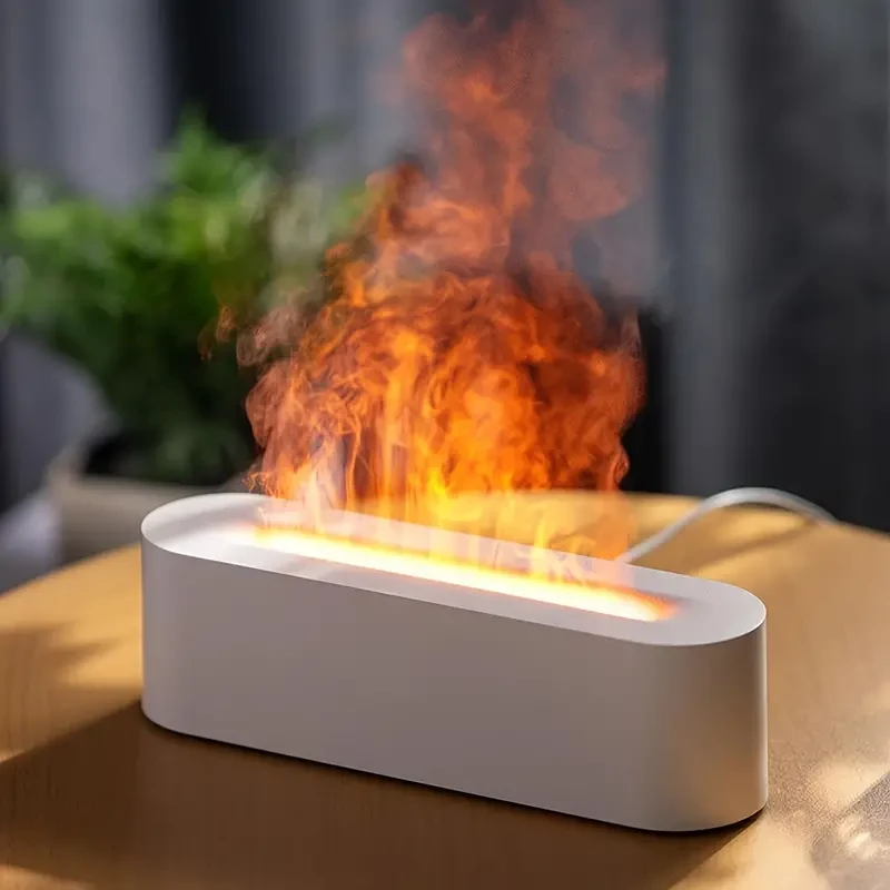 7-Color Flame Light Humidifier and Aromatherapy Diffuser - 150ml Super Quiet with Timer and Automatic Shutdown (White)