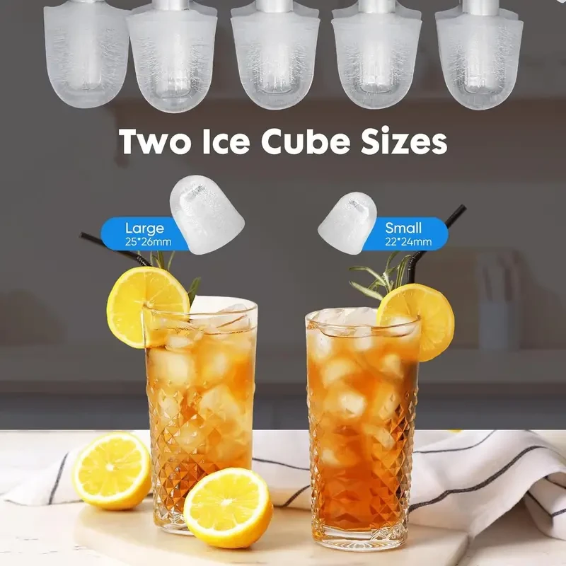 DUMOS Portable Countertop Ice Maker - Self-Cleaning, 9 Cubes in 6 Mins, 26.5lbs/24Hrs, with Ice Scoop, Basket, and Handle