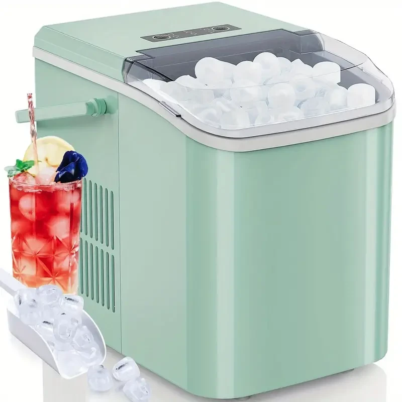 DUMOS Portable Countertop Ice Maker - Self-Cleaning, 9 Cubes in 6 Mins, 26.5lbs/24Hrs, with Ice Scoop, Basket, and Handle