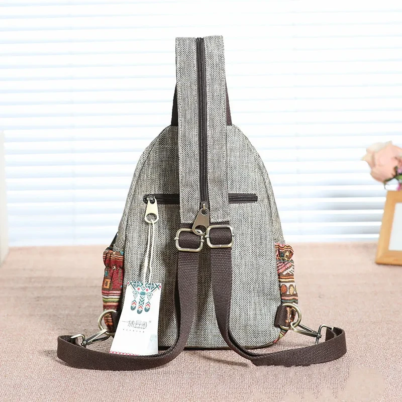 A touch of splendid ethnic style Chinese style hand-woven leisure travel retro wild art canvas fabric backpack