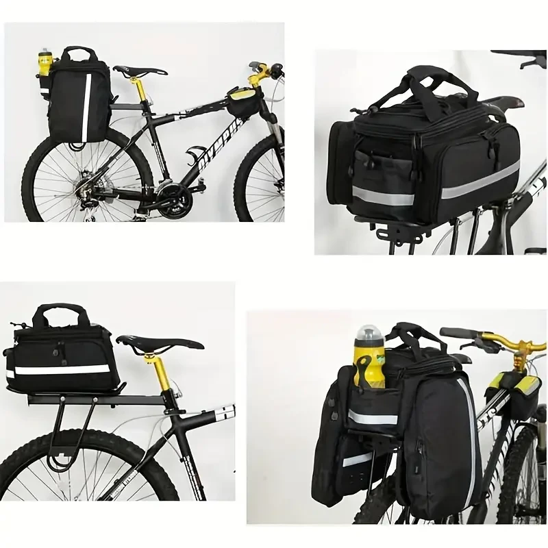 Adjustable Strap Black Nylon Mountain Bike Rear Pannier - Durable Outdoor Cycling Saddle Bag for Easy Attachment, Perfect for Camping & Hiking