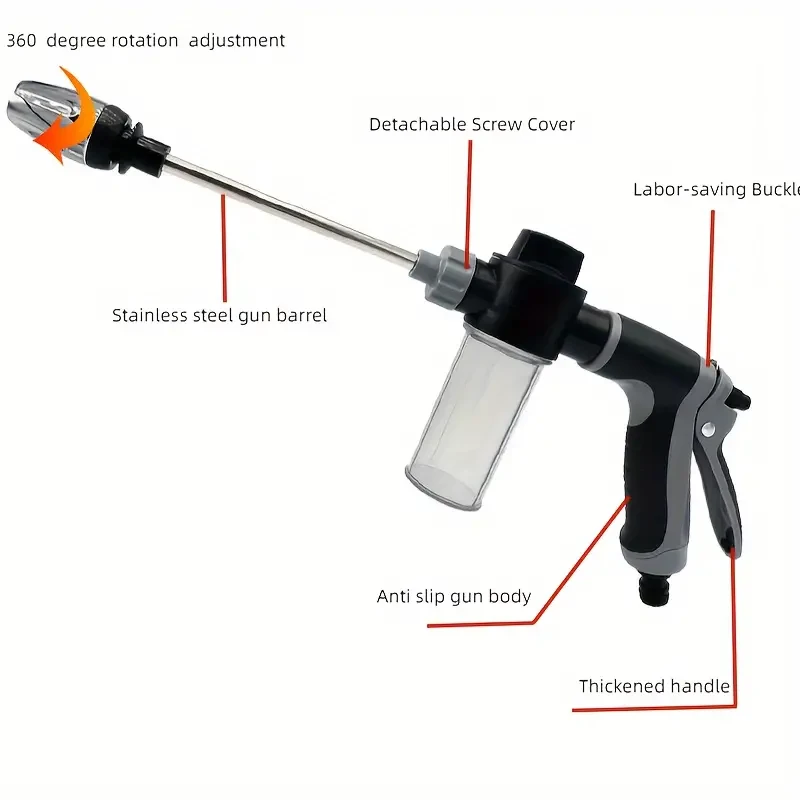 Portable High-Pressure Water Gun - Car Washer Garden Spray Hose With Foam Nozzle