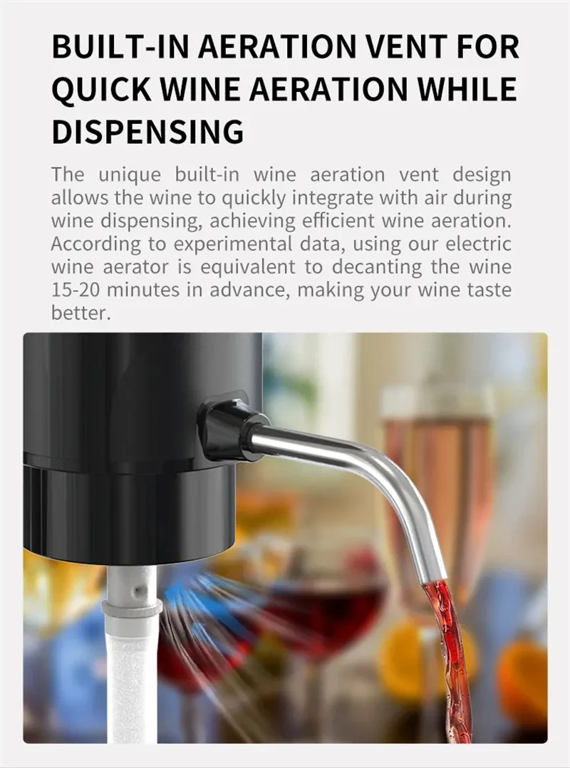 Electric Wine Aerator And Decanter Pump Dispenser Gift One Touch Operating Easy To Use Wine Decanter Kitchen Gadgets
