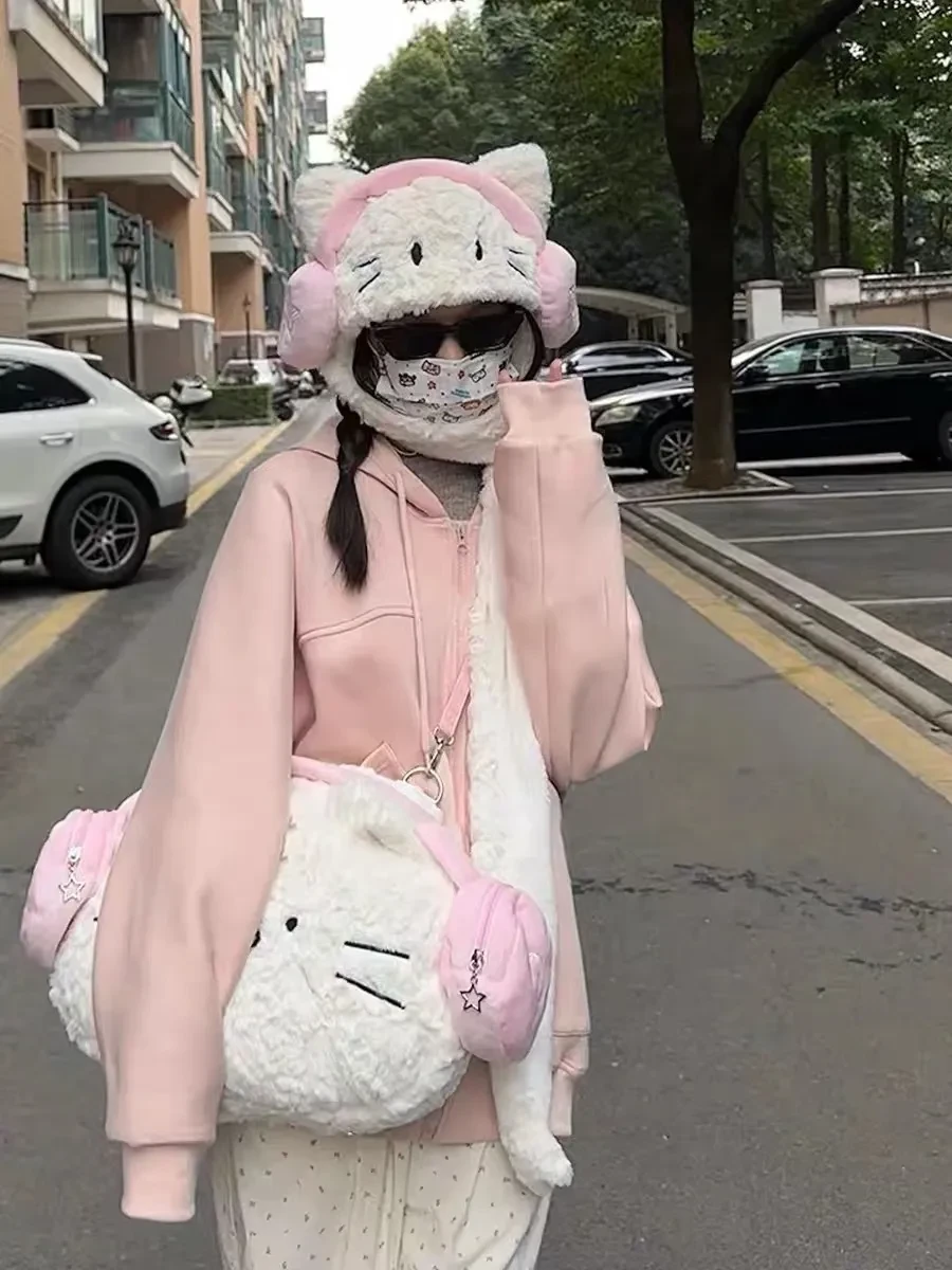 Cute Earphone Cat Backpack Plush Student Travel All-matching