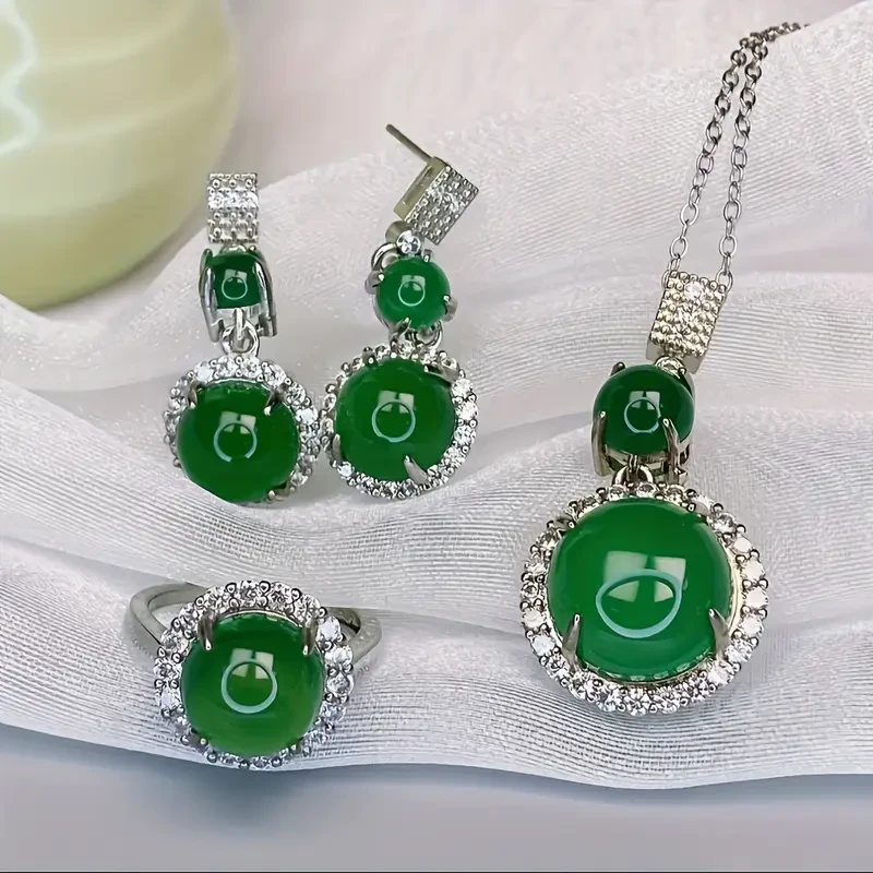 Jewelry Set Of Three (necklace, Ring, Earrings),