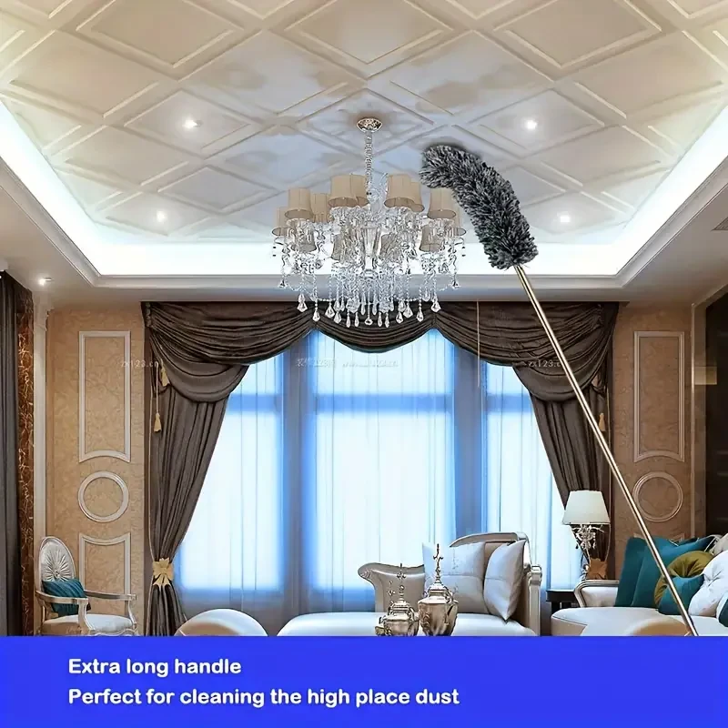 Reusable & Washable Retractable Duster with Bendable Head for High Ceilings, Furniture & Car Cleaning