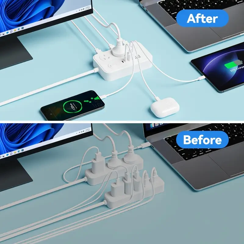 1pc 12-in-1 Australian Plug Power Strip with 6 AC Outlets