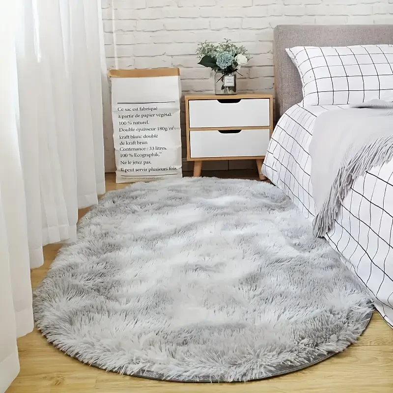 Plush Faux Fur Oval Rug - Soft, Non-Slip & Machine Washable for Living Room and Bedroom Decor, Grey