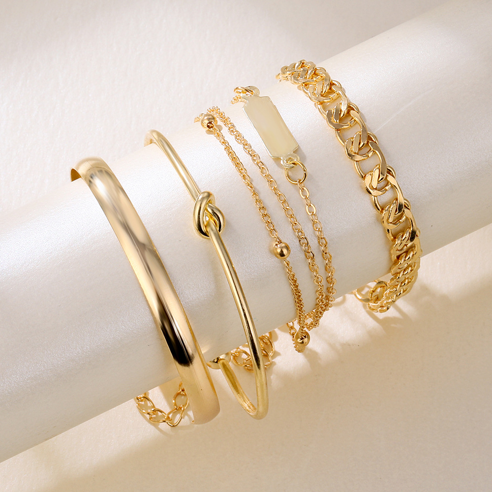 European And American Simple Hundred Chain Ring Bracelet 4-piece Set