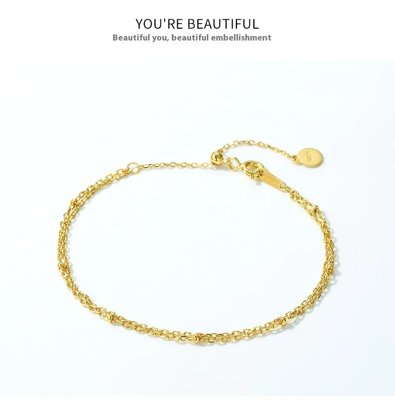 Simple Double-layer 925 Silver Plating 10K Yellow Bracelet For Women