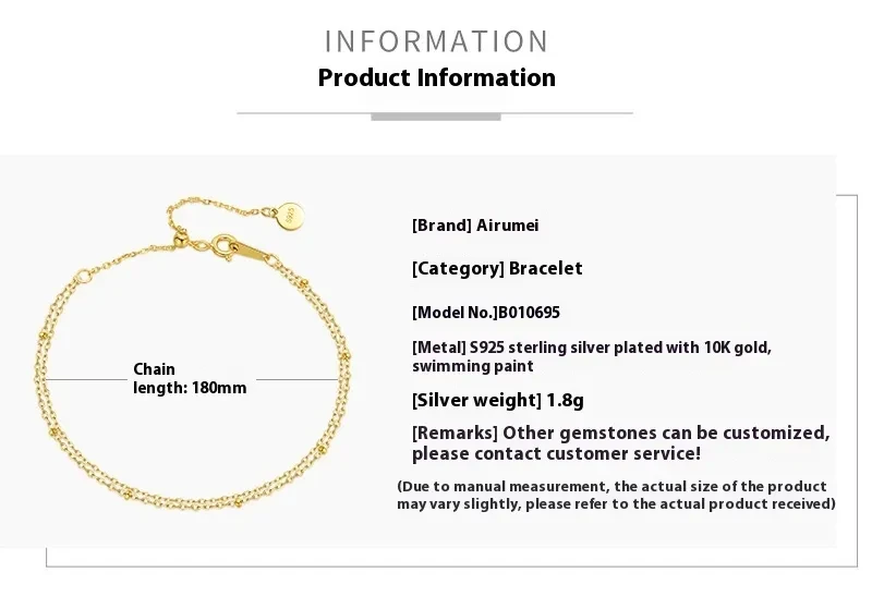 Simple Double-layer 925 Silver Plating 10K Yellow Bracelet For Women