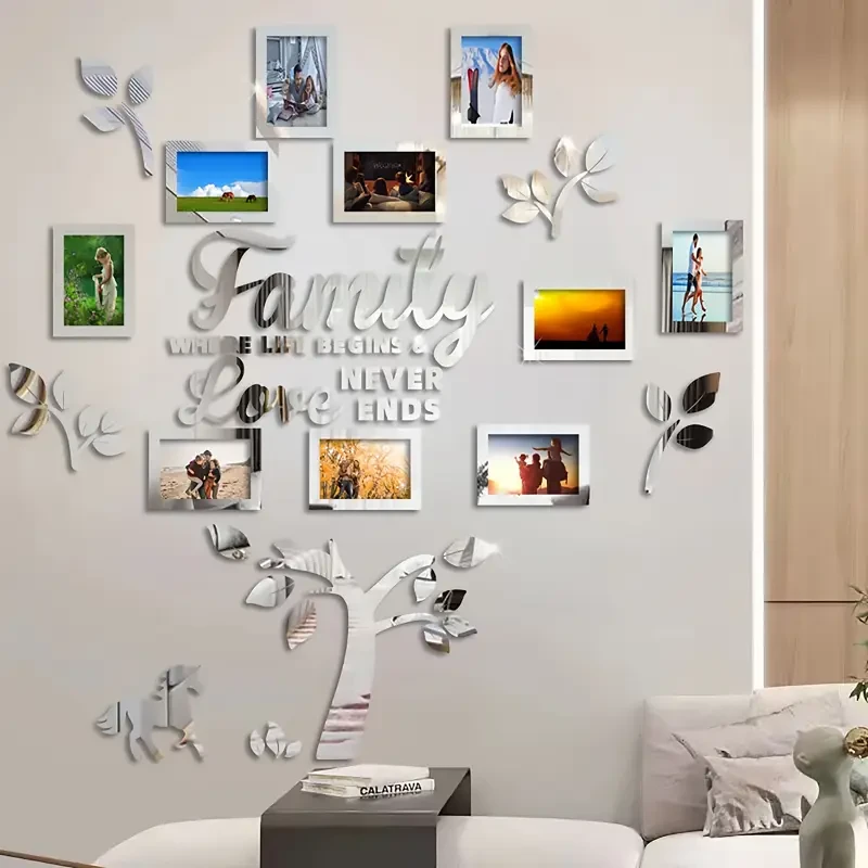 DIY Photo Frame Selfie Gallery Collage With Hanging Template And Wall Mounting Design, Home Tree