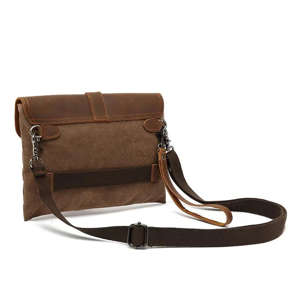 Vintage Flap Leather Canvas Panel Clutch Bag