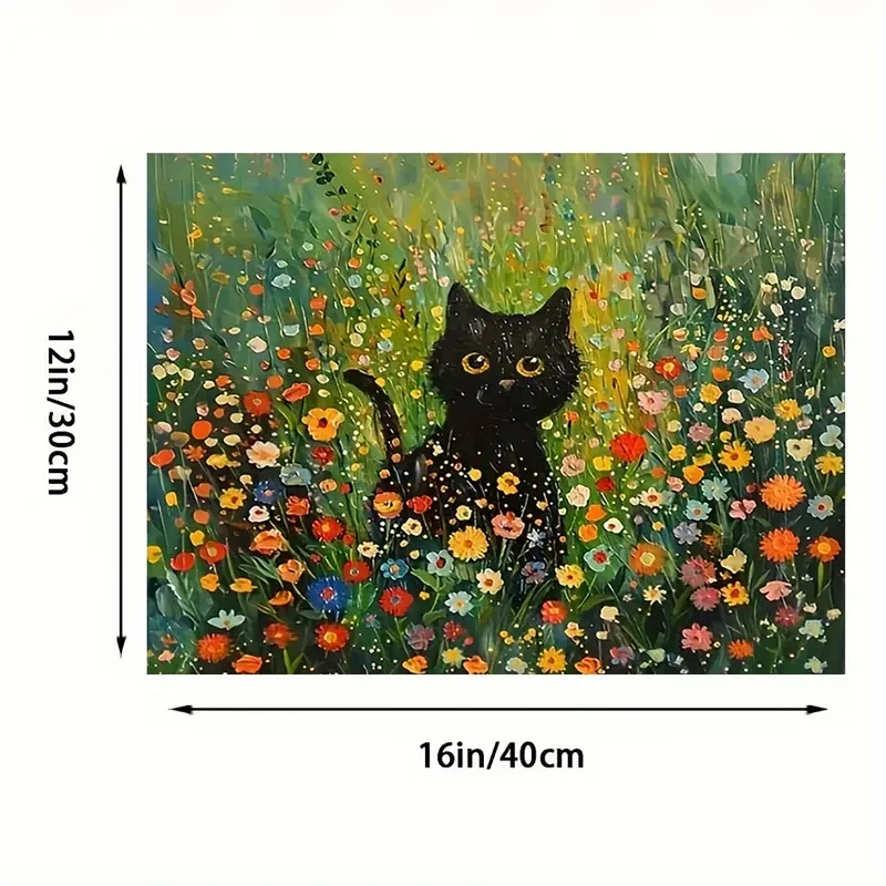 Charming Black Cat & Floral Canvas Art, 30.48x40.64cm - Whimsical Wall Decor for Home, Office, Cafe
